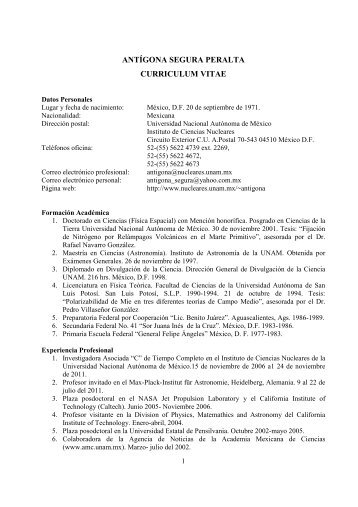 antígona segura peralta curriculum vitae - Instituto de Ciencias ...