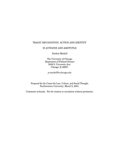 Tragic Recognition Action And Identity In Antigone Tragic Recognition Action And Identity In Antigone