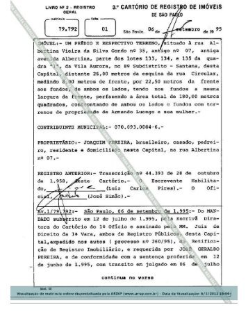 Matrícula do imóvel Matrícula do imóvel