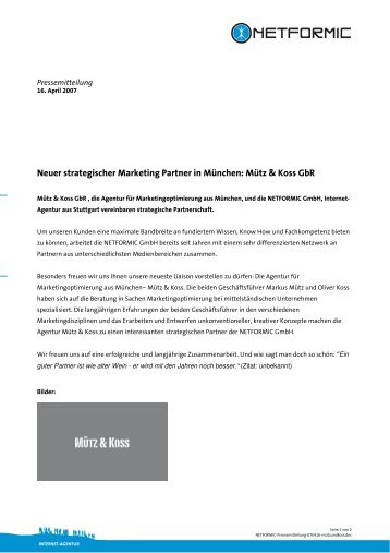 Neuer strategischer Marketing Partner in ... - NETFORMIC GmbH