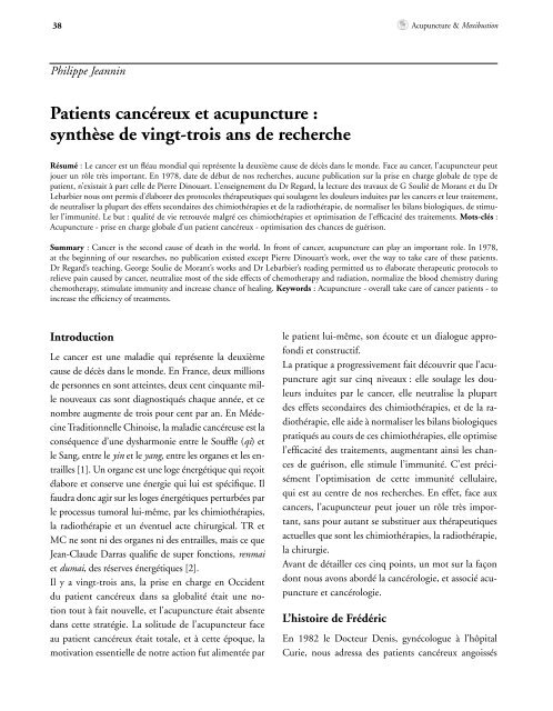 Patients cancéreux et acupuncture - Groupe d'Etude et de ...