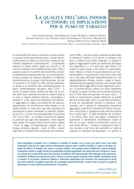 La qualità dell'aria indoor e outdoor: le implicazioni per il ... - Simg