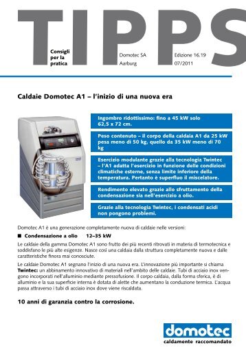 Caldaie Domotec A1 – l'inizio di una nuova era - Domotec AG