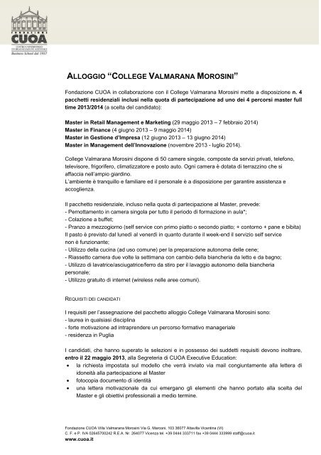 ALLOGGIO “COLLEGE VALMARANA MOROSINI” - Fondazione CUOA