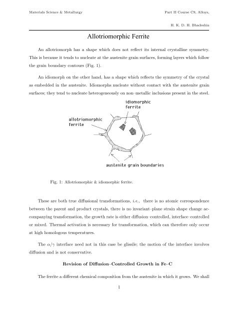 Allotriomorphic and Idiomorphic Ferrite - Department of Materials ...