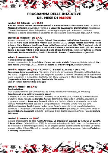 programma delle iniziative del mese di marzo marzo - Comune di ...