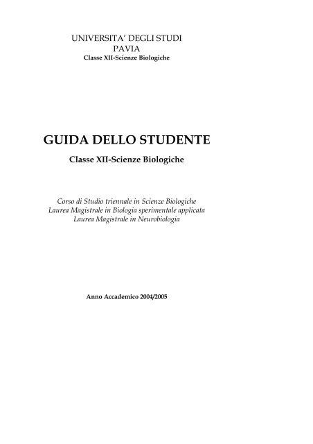 GUIDA DELLO STUDENTE Classe XII-Scienze Biologiche