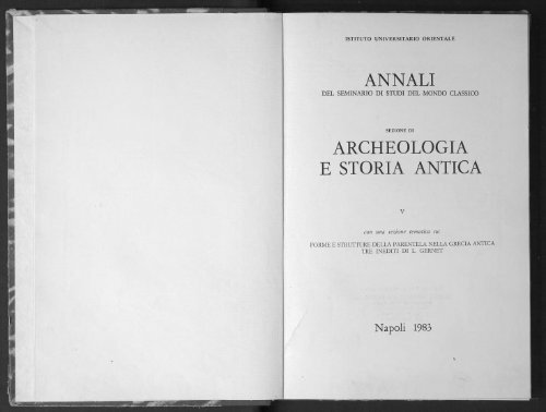 Annali di Archeologia e Storia antica vol. V (1983) - L'Orientale