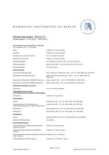 Unkommentiertes Vorlesungsverzeichnis WS 2012/13