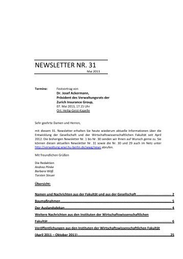 Newsletter 31 (PDF) - Wirtschaftswissenschaftliche Fakultät ...