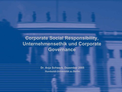 CSR und Corporate Governance - Wirtschaftswissenschaftliche ...