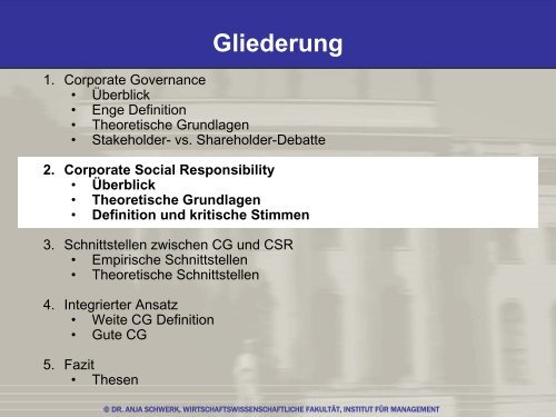 CSR und Corporate Governance - Wirtschaftswissenschaftliche ...