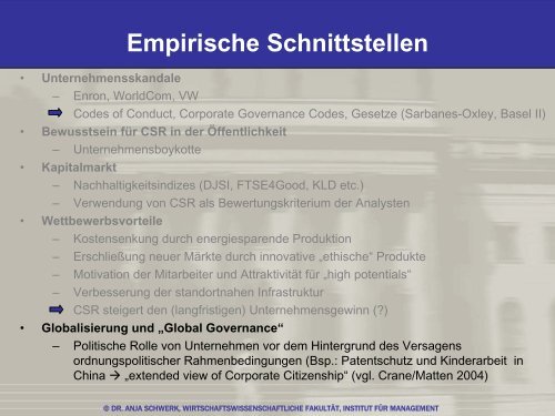 CSR und Corporate Governance - Wirtschaftswissenschaftliche ...