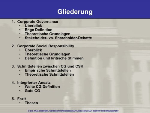 CSR und Corporate Governance - Wirtschaftswissenschaftliche ...