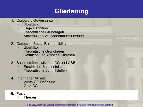 CSR und Corporate Governance - Wirtschaftswissenschaftliche ...