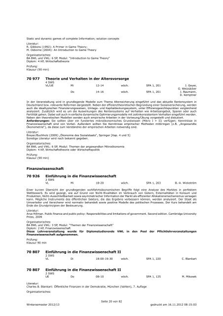 Kommentiertes Vorlesungsverzeichnis WS 2012/13