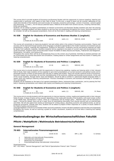 Kommentiertes Vorlesungsverzeichnis WS 2012/13