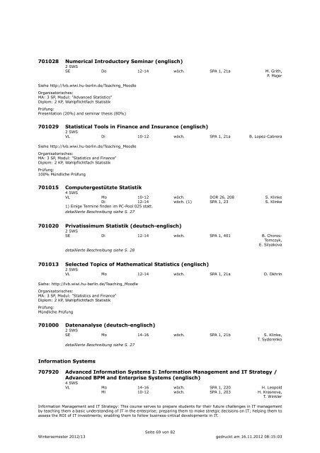 Kommentiertes Vorlesungsverzeichnis WS 2012/13