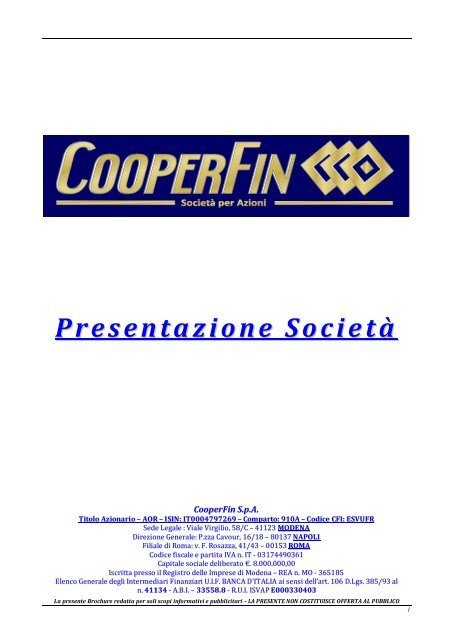 Presentazione Societaria - CooperFin