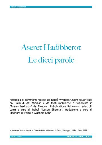 Aseret Hadibberot - Le dieci parole tradotto da Giacomo ... - E-brei.net