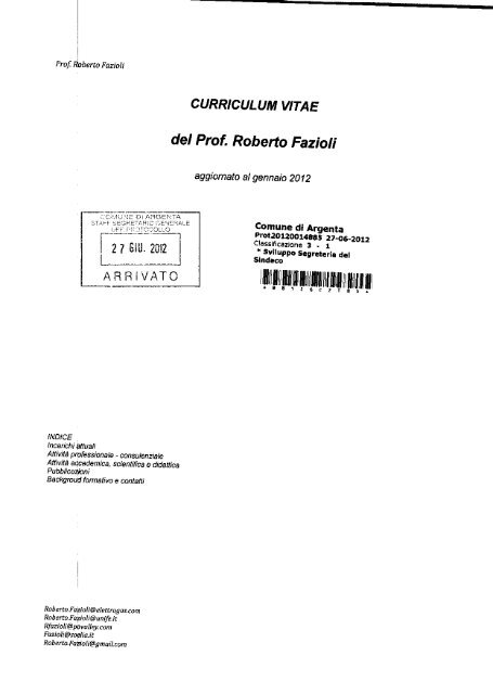 CURRICULUM VITAE del Prof. Roberto Fazioli - Comune di Argenta