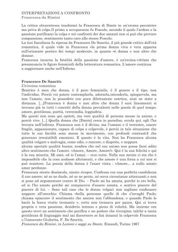 INTERPRETAZIONI A CONFRONTO Francesca da Rimini La critica ...