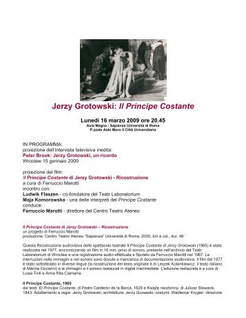 Jerzy Grotowski: Il Principe Costante