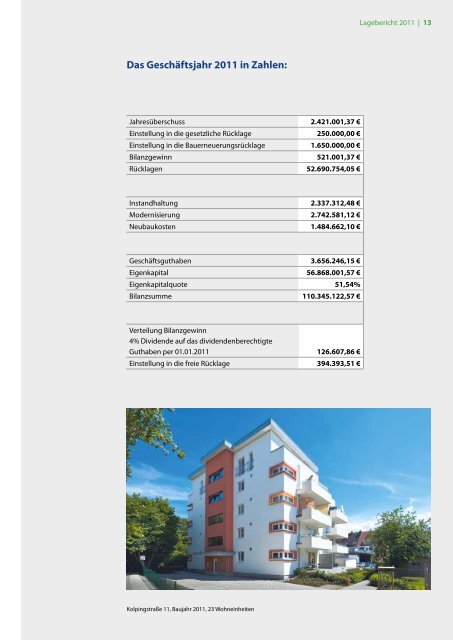 Geschäftsbericht 2011 - Wohnungsbaugenossenschaft Osnabrück eG