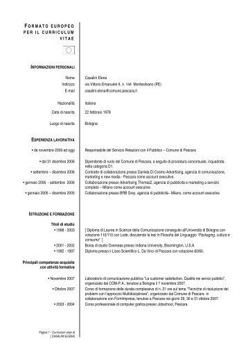 CV formato europeo - Comune di Pescara