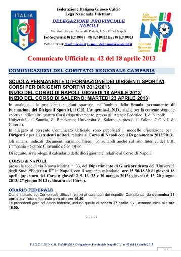 Comunicato Ufficiale n. 42 del 18 aprile 2013 - FIGC-Napoli