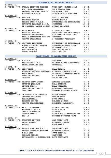 Comunicato Ufficiale n. 42 del 18 aprile 2013 - FIGC-Napoli