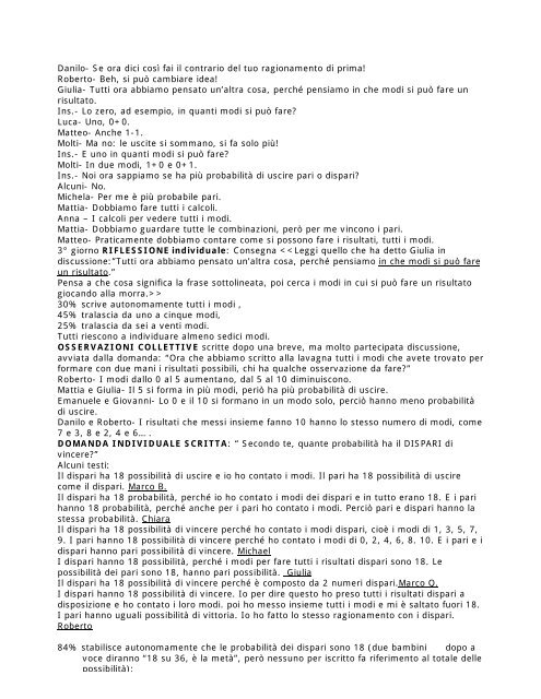 Verso la modellizzazione probabilistica: gioco della morra; lancio di ...