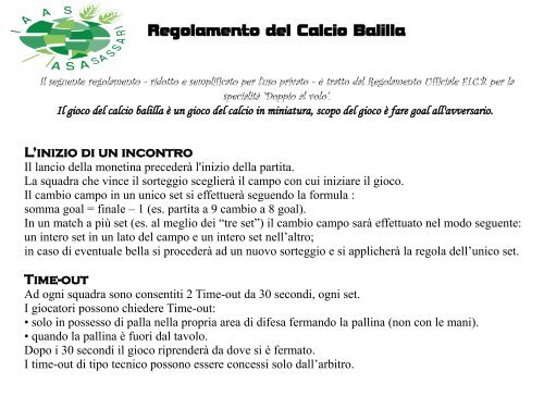 Regolamento calcio balilla PDF