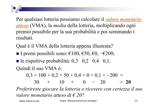 Utilità attesa - Scienze economiche e metodi matematici