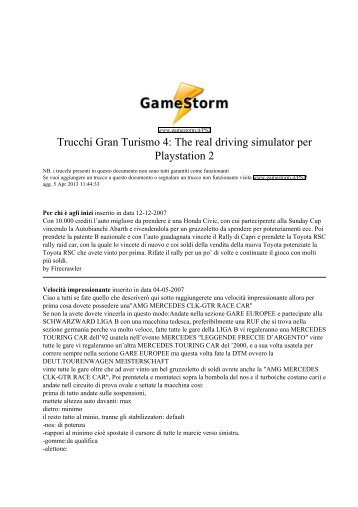 Trucchi Gran Turismo 4: The real driving simulator ... - GameStorm.it