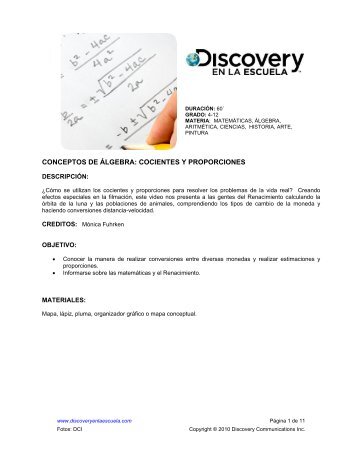 conceptos de álgebra: cocientes y proporciones - Discovery en la ...