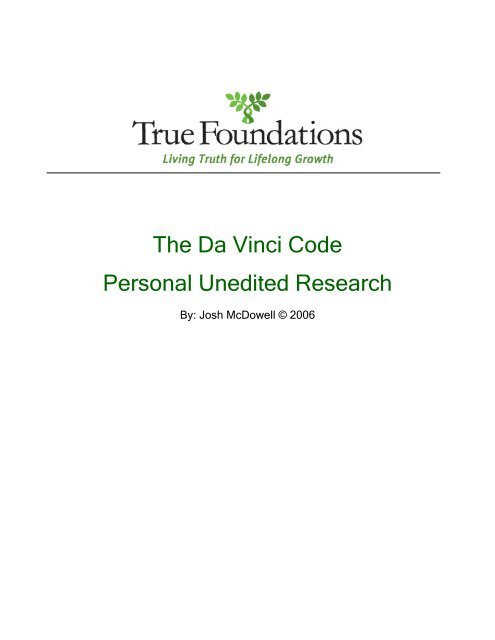 The Da Vinci Code Personal Unedited Research - Outreach