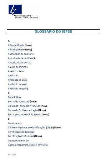 GLOSSÁRIO DO IGFSE - Instituto de Gestão do Fundo Social Europeu