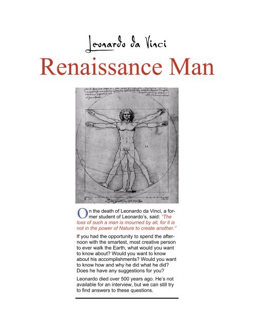Leonardo da Vinci: Renaissance Man (pdf) - youth literacy canada