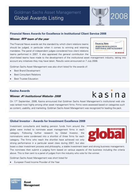 2012 global gsam awards - Goldman Sachs