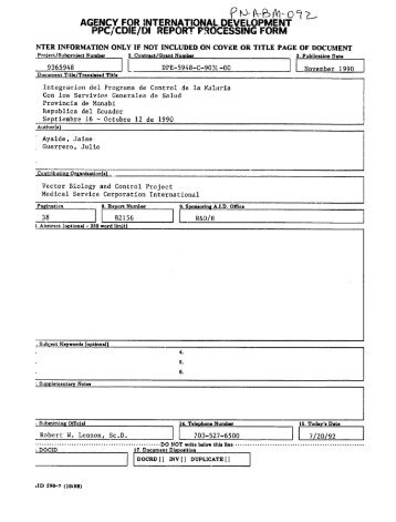 agency for international. development ppc/cdie/di report processing ...