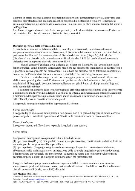 Neuropsichiatria Infantile - Prof. Ruggieri - Scienze della ...