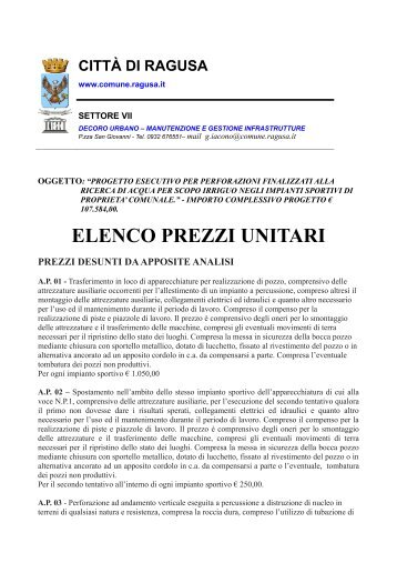 ELENCO PREZZI UNITARI - Comune di Ragusa