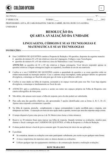 linguagens, códigos e suas tecnologias - Colégio Oficina