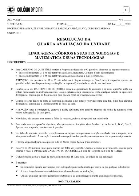 linguagens, códigos e suas tecnologias - Colégio Oficina