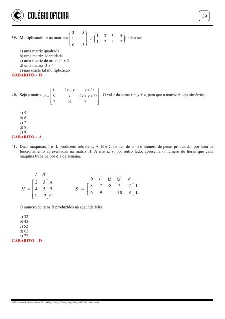 linguagens, códigos e suas tecnologias - Colégio Oficina