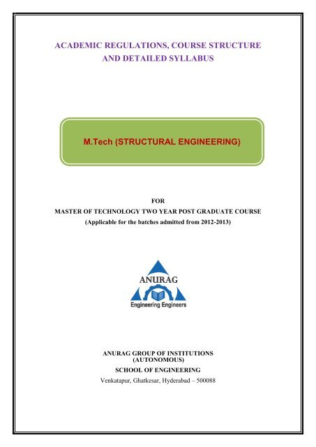 M Tech – Structural Engineeing – Syllabus - CVSR College of ...