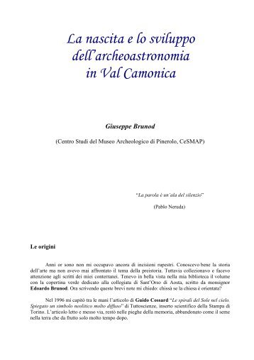 La nascita e lo sviluppo dell'archeoastronomia in Val ... - Alssa