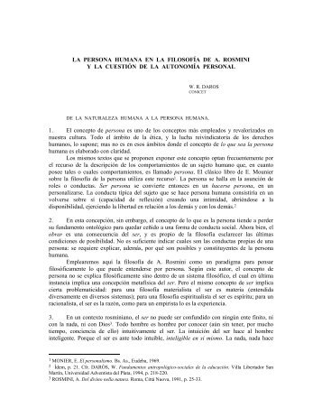 La cuestión de la persona humana y autonomía ... - William R. Daros