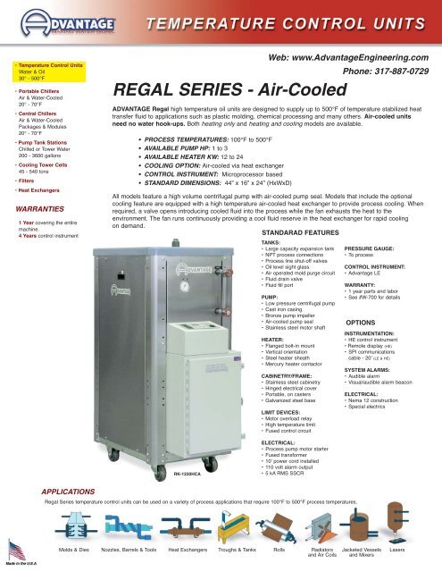 Temperature Control Unit : Air-Cooled Oil Unit : Regal Series